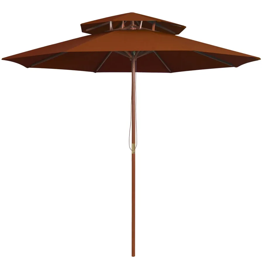 Parasol à deux étages avec mât en bois terre cuite 270 cm
