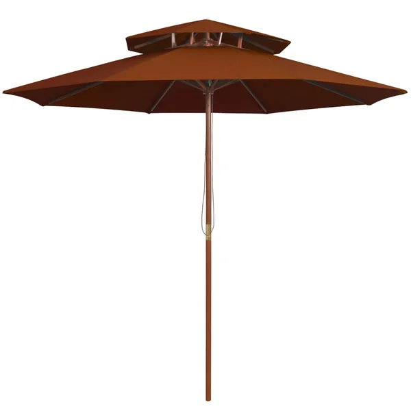Parasol à deux étages avec mât en bois terre cuite 270 cm