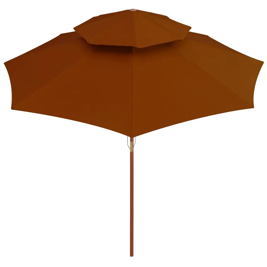 Parasol à deux étages avec mât en bois terre cuite 270 cm - 3