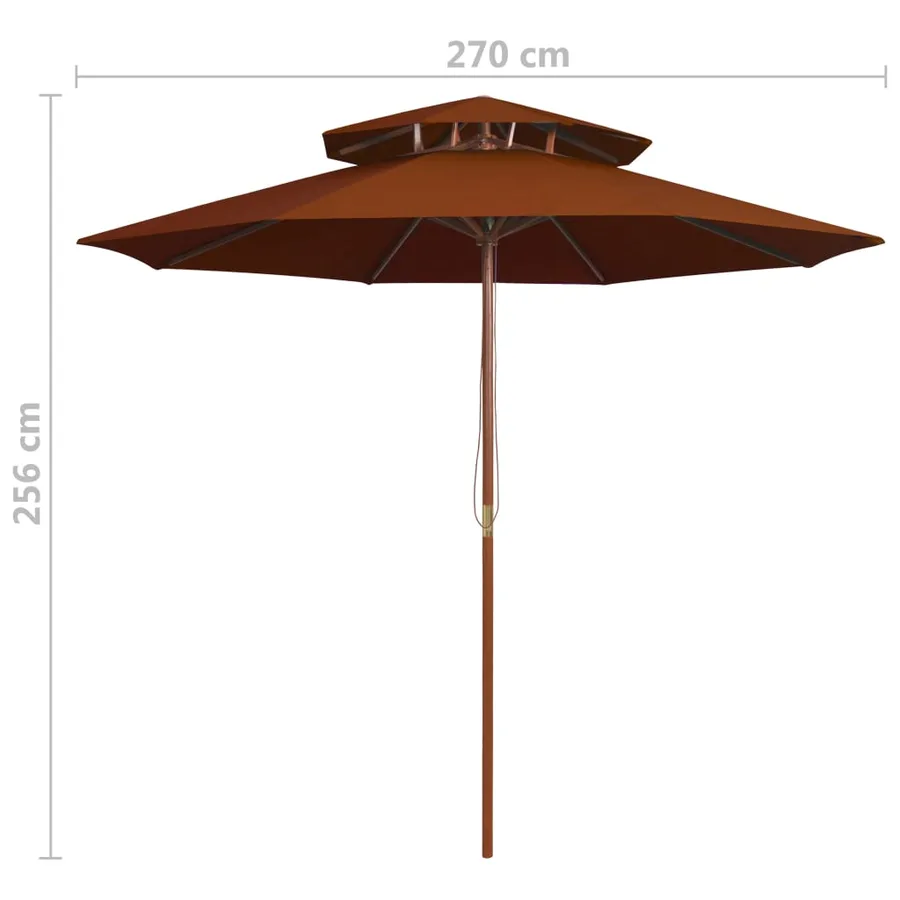 Parasol à deux étages avec mât en bois terre cuite 270 cm - 6
