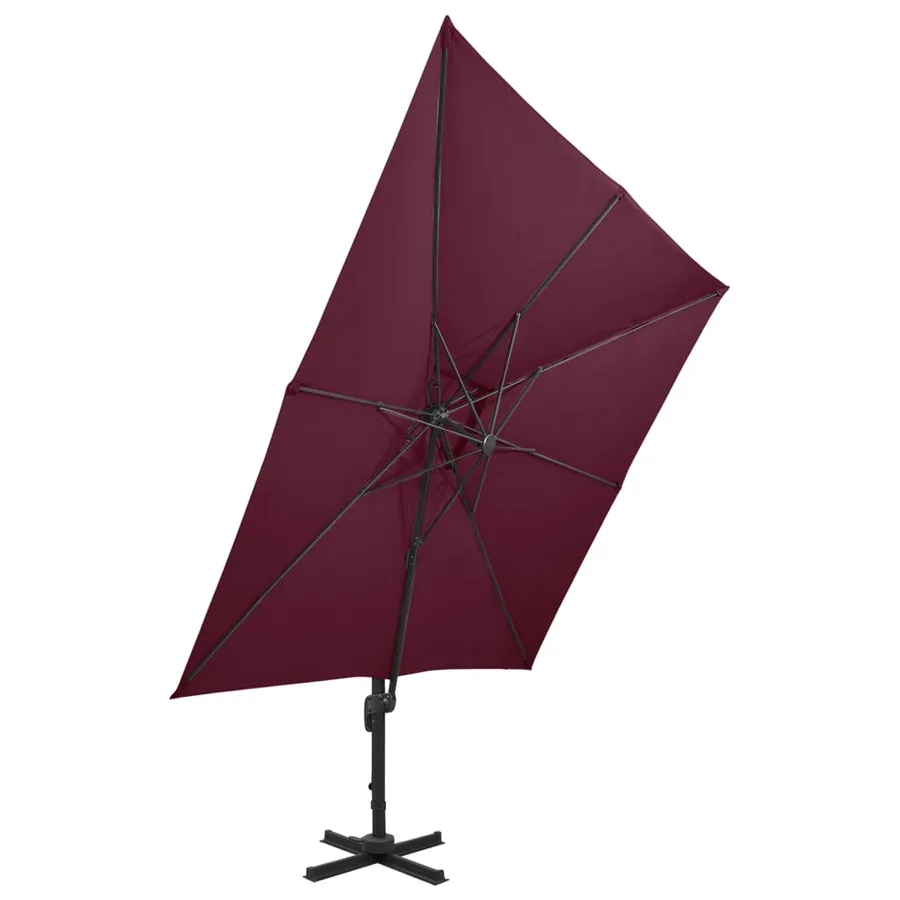 Parasol de jardin en porte-à-faux à double toit rouge bordeaux - 2