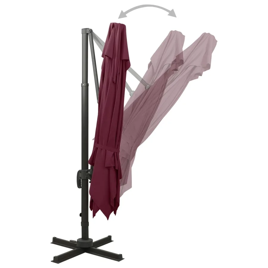 Parasol de jardin en porte-à-faux à double toit rouge bordeaux - 4