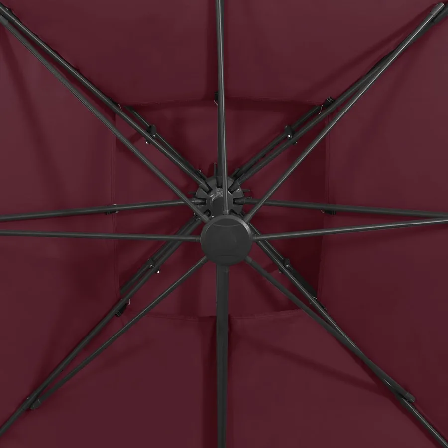 Parasol de jardin en porte-à-faux à double toit rouge bordeaux - 8