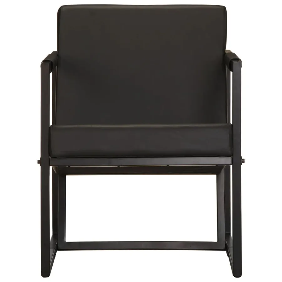 Fauteuil noir cuir véritable - 2