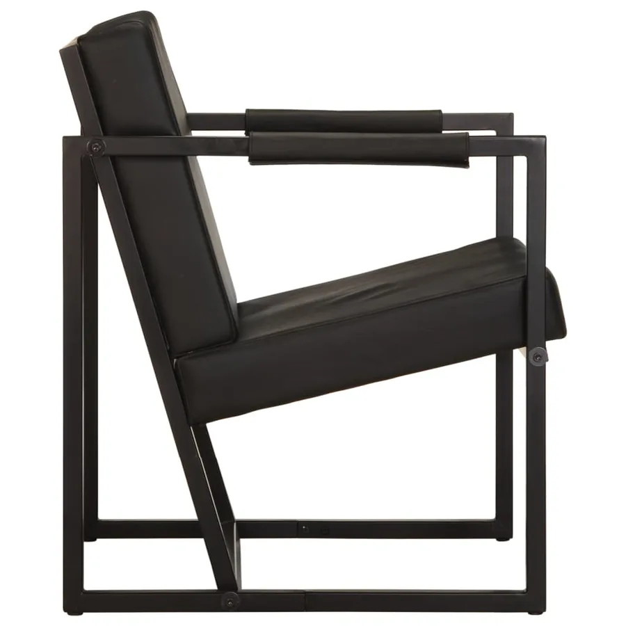Fauteuil noir cuir véritable - 3