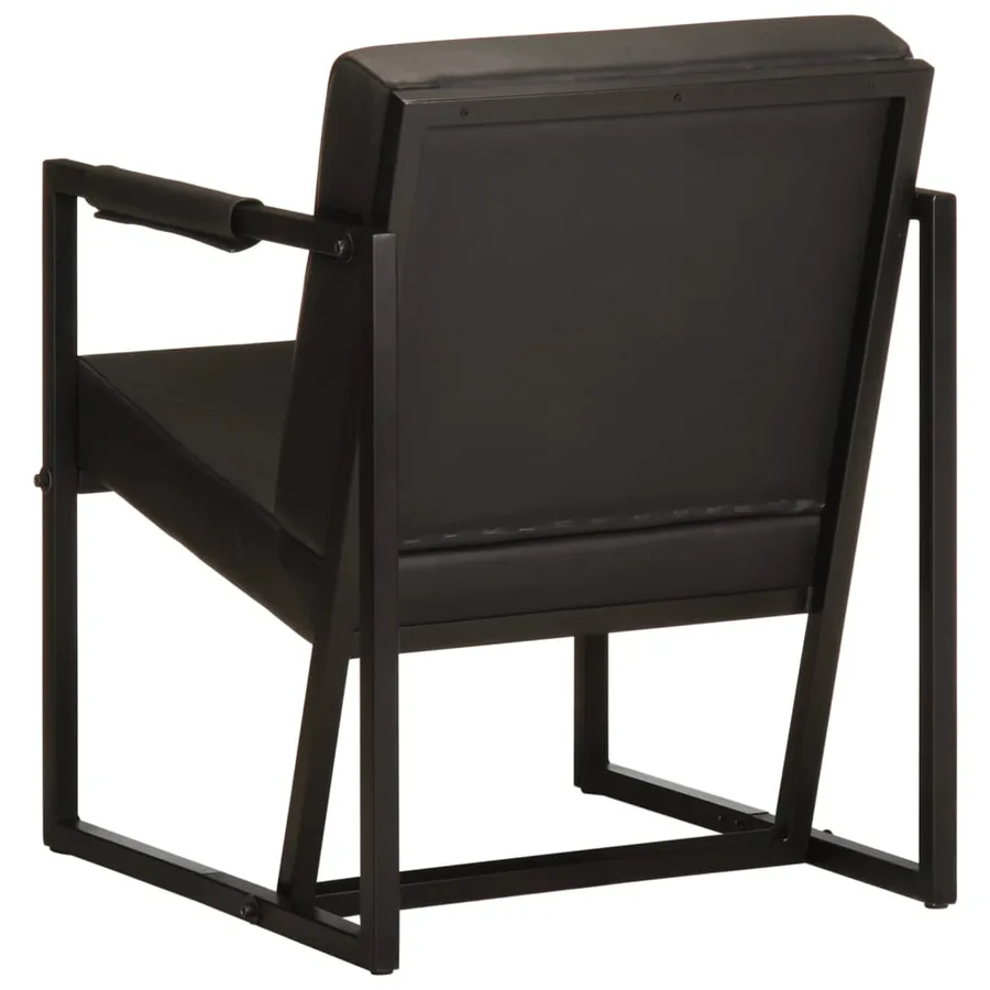 Fauteuil noir cuir véritable - 4