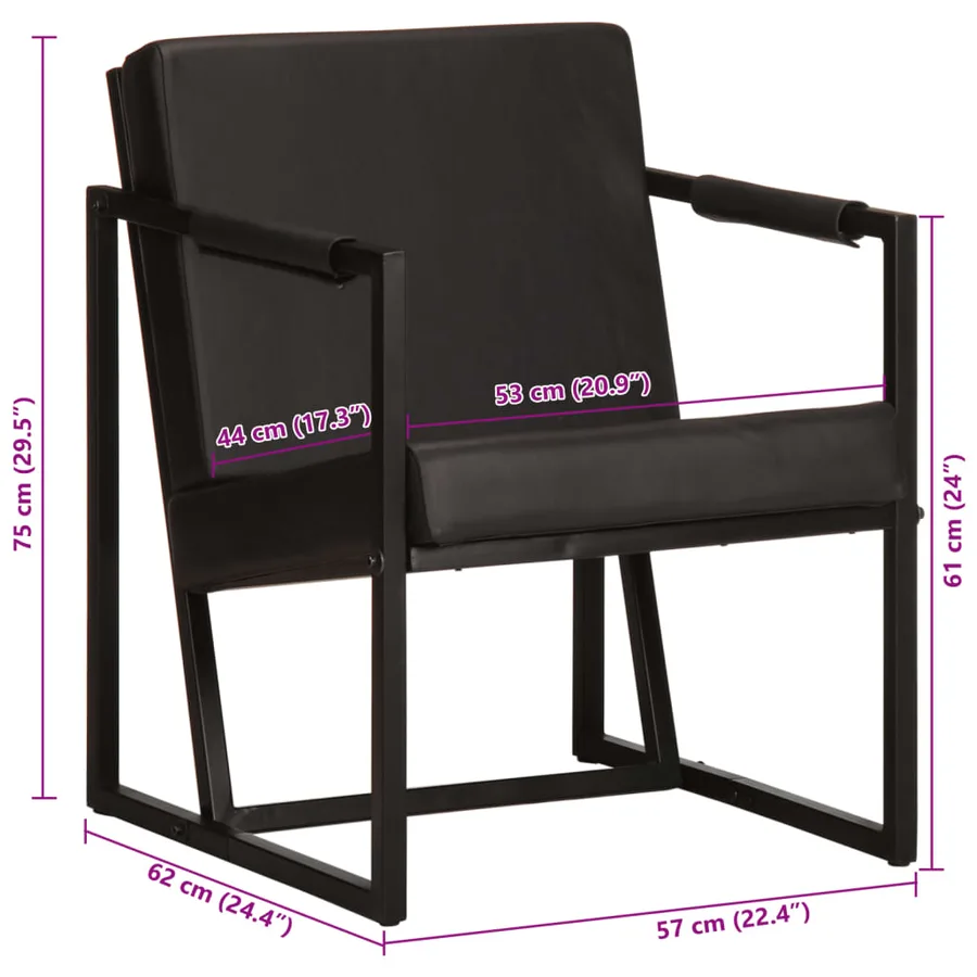 Fauteuil noir cuir véritable - 9
