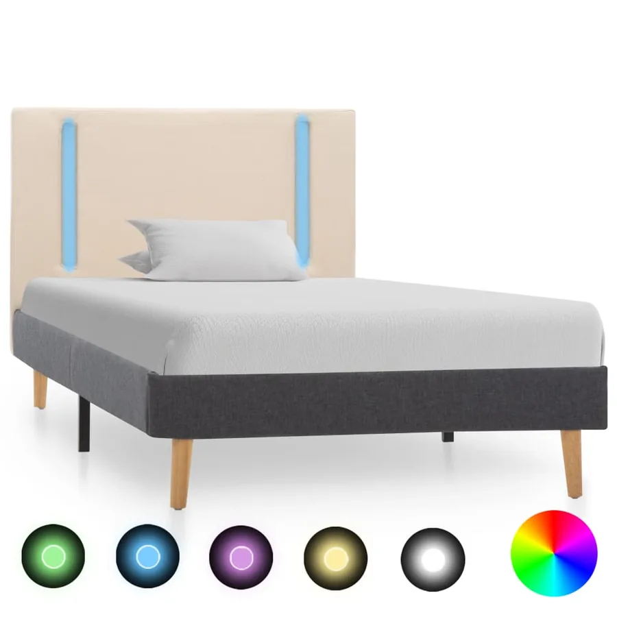 Cadre de lit avec LED Crème et gris foncé Tissu 100 x 200 cm