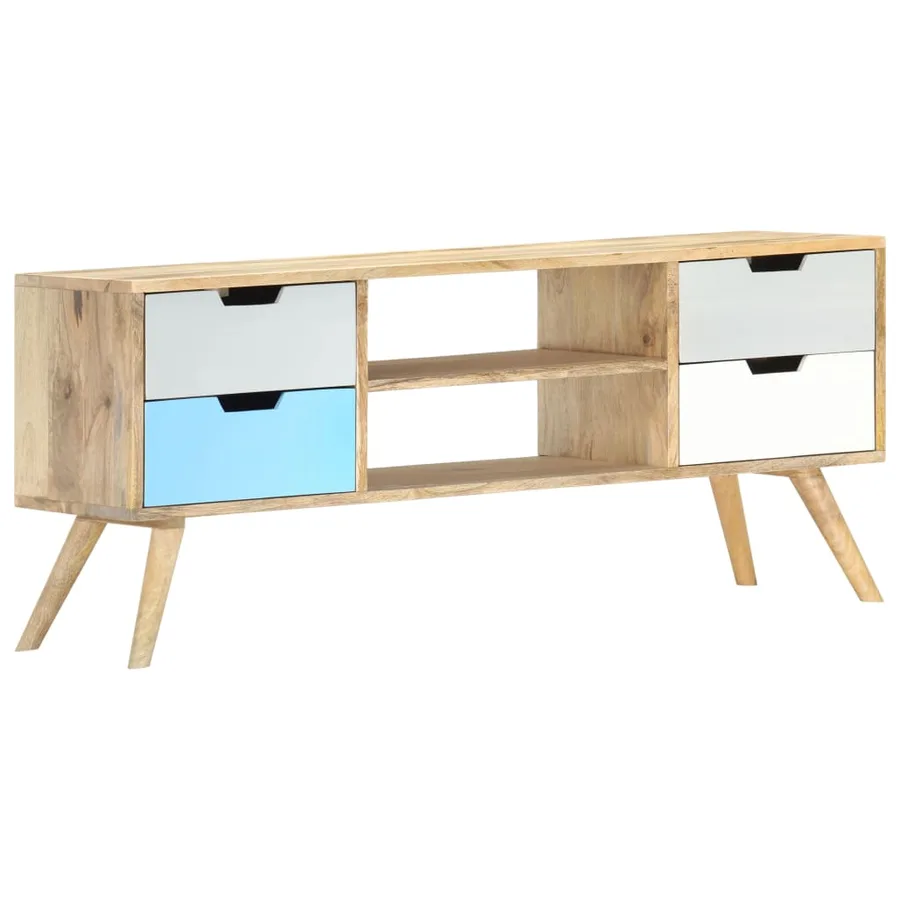 Meuble TV 110x35x48 cm Bois de manguier massif - 7