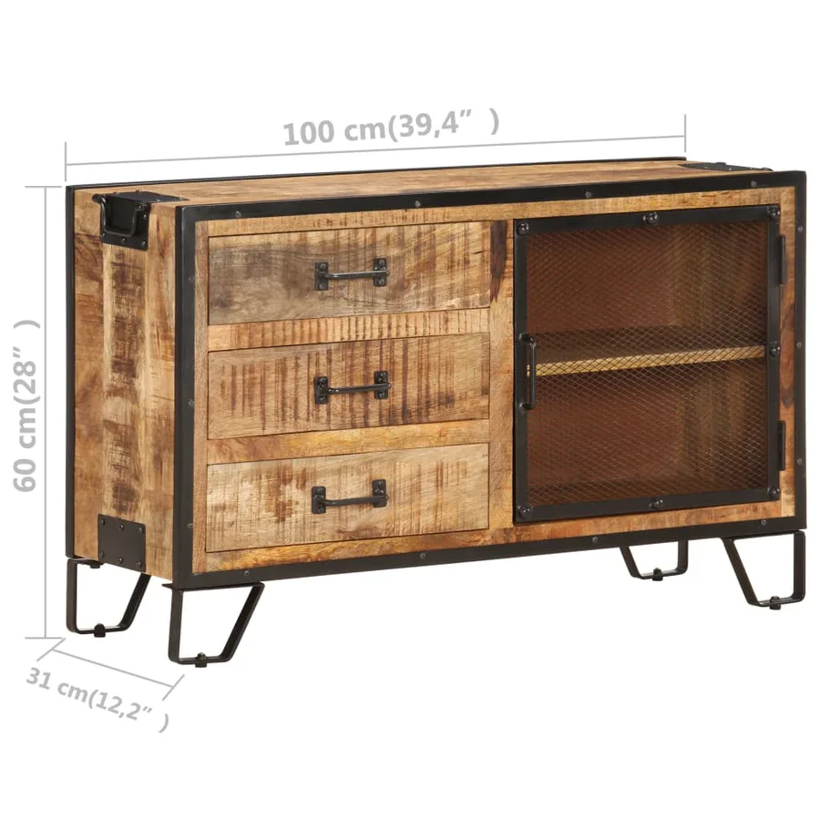 Buffet 100x31x60 cm Bois de manguier massif brut - 10