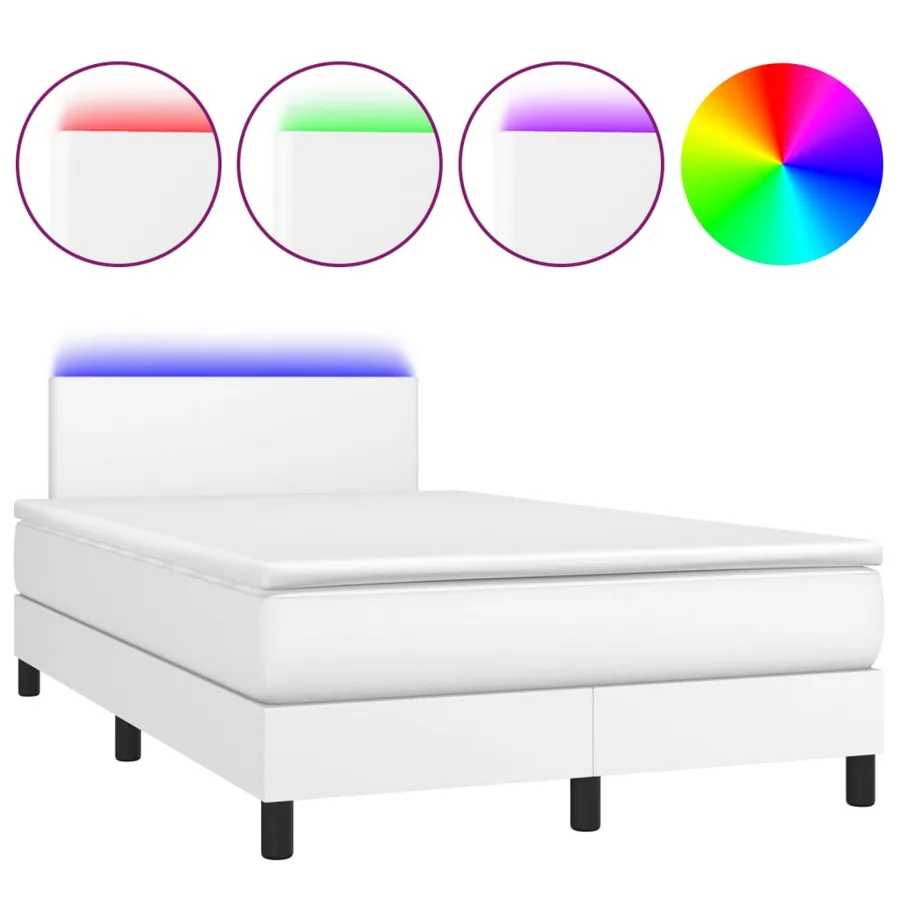 Sommier à lattes de lit et matelas et LED Blanc 120x200 cm - 2