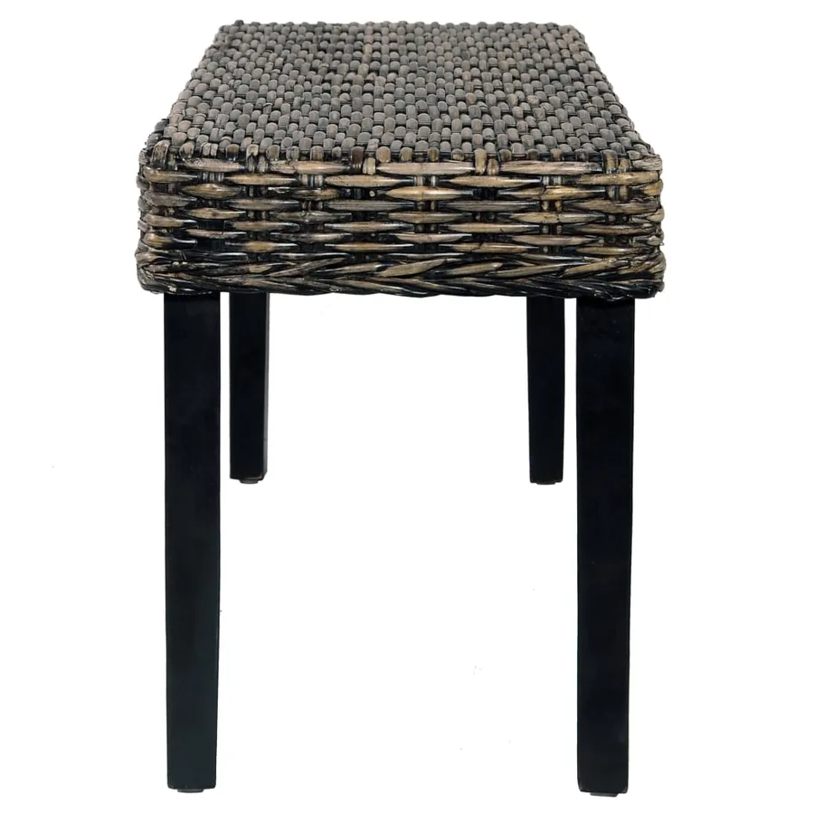 Banc 110 cm Noir Rotin naturel kubu et bois d'acajou massif - 3