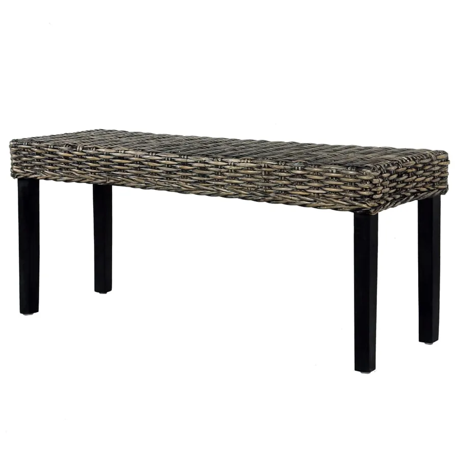 Banc 110 cm Noir Rotin naturel kubu et bois d'acajou massif - 5