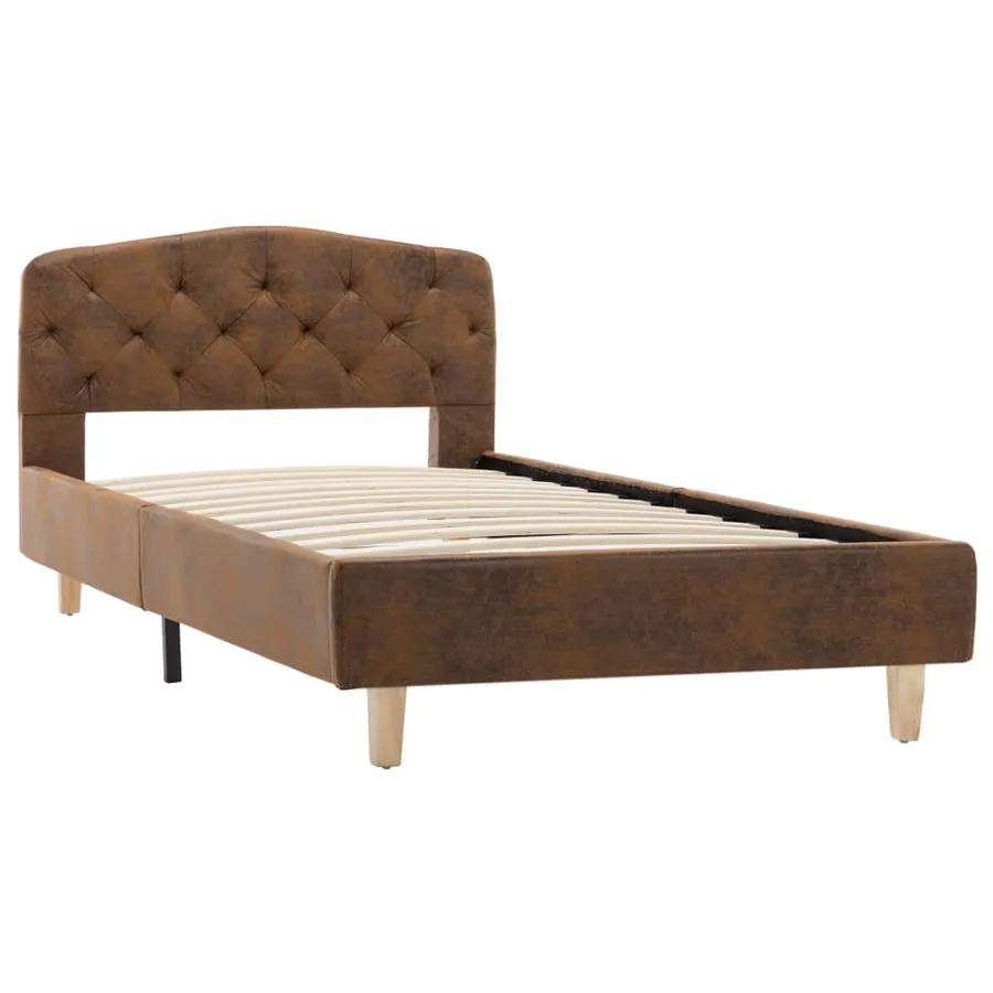 Cadre de lit sans matelas marron similicuir daim 90x200 cm - 4