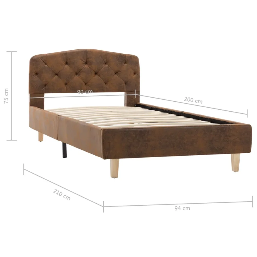 Cadre de lit sans matelas marron similicuir daim 90x200 cm - 9