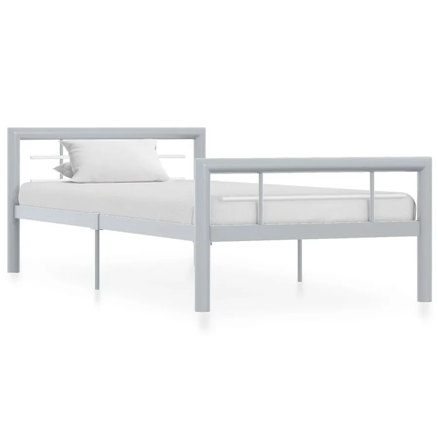 Cadre de lit sans matelas gris et blanc métal 100x200 cm