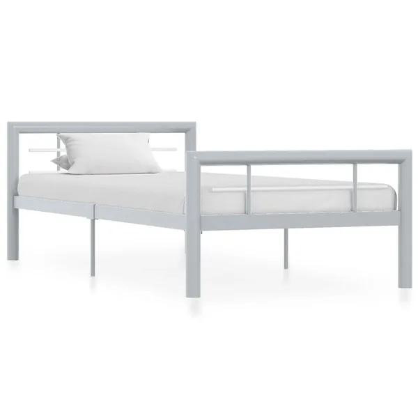 Cadre de lit sans matelas gris et blanc métal 100x200 cm