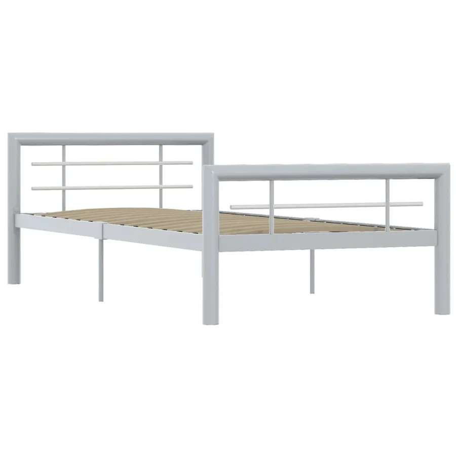 Cadre de lit sans matelas gris et blanc métal 100x200 cm - 2