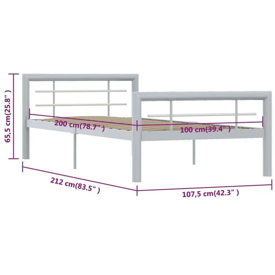 Cadre de lit sans matelas gris et blanc métal 100x200 cm - 6