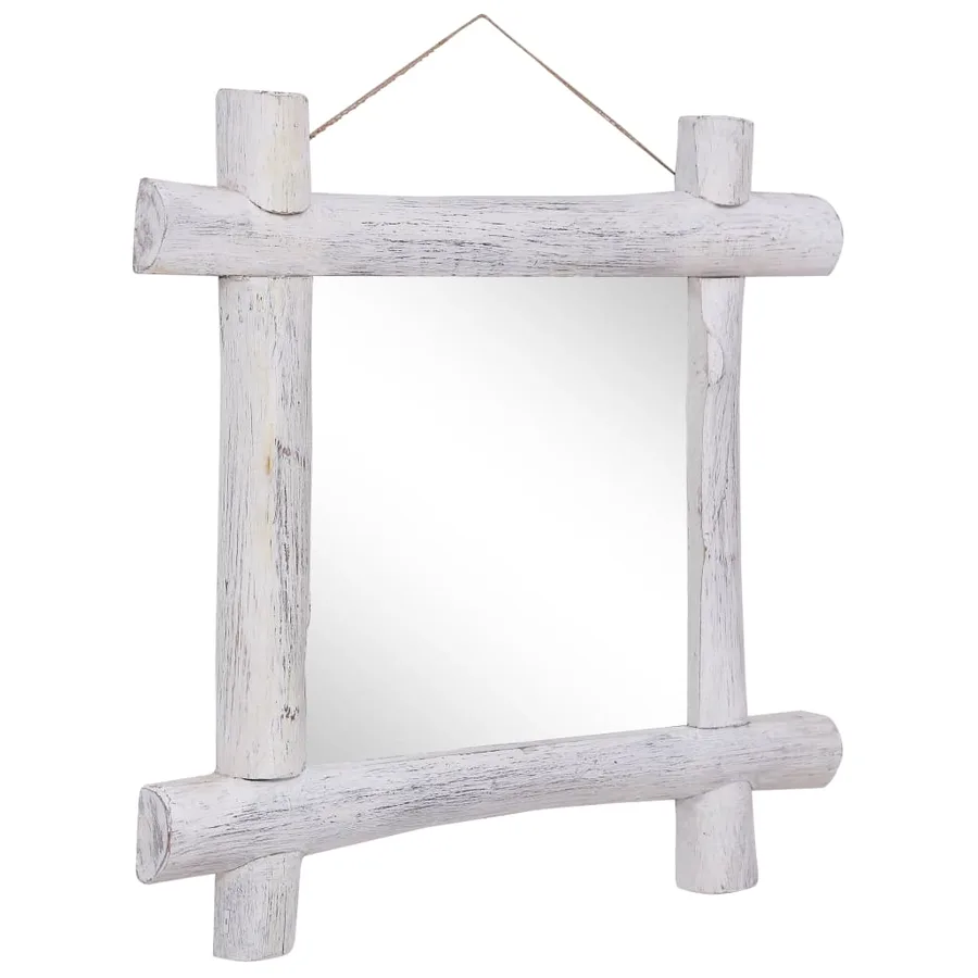 Miroir à bûches Blanc 70x70 cm Bois de récupération massif - 3