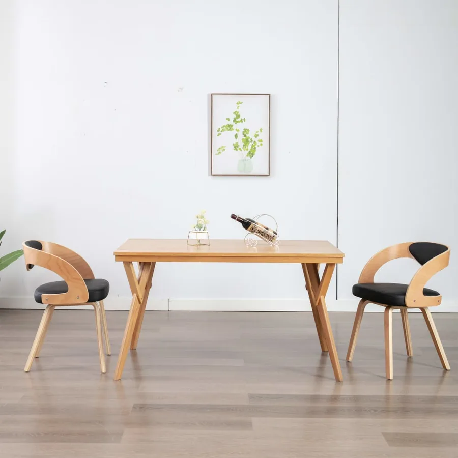 Chaises à manger lot de 2 noir bois courbé et similicuir