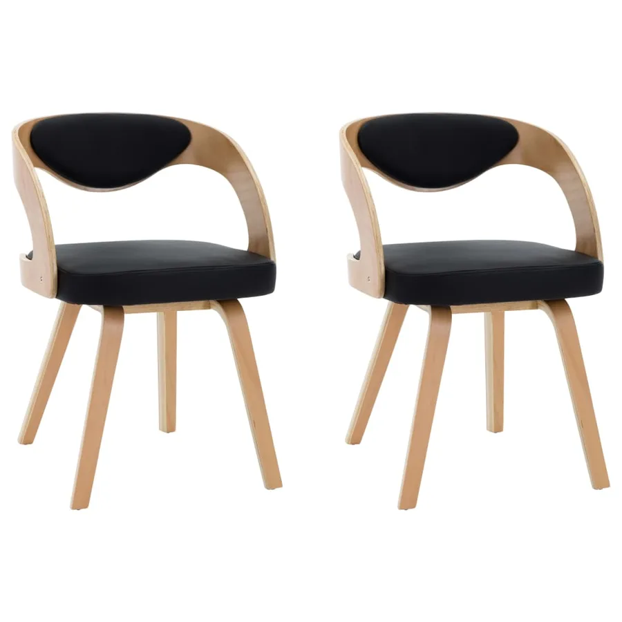 Chaises à manger lot de 2 noir bois courbé et similicuir - 2