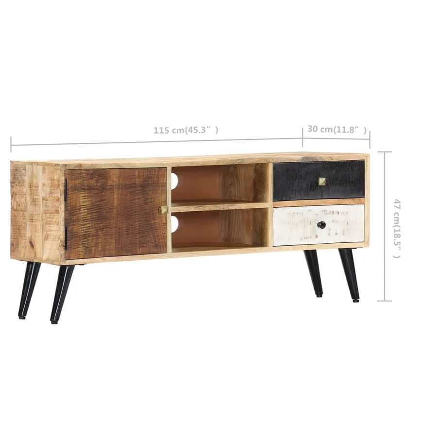 Meuble TV 115x30x47 cm Bois massif de manguier - 9