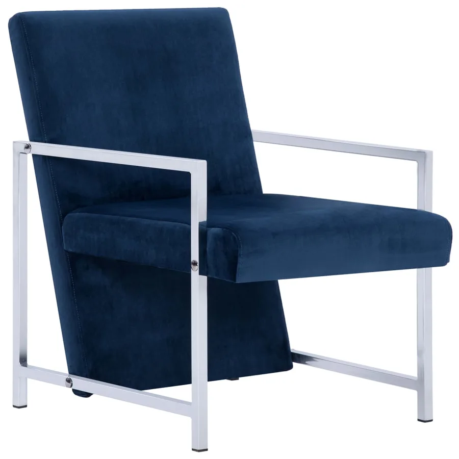 Fauteuil avec pieds chromés Bleu Velours - 2