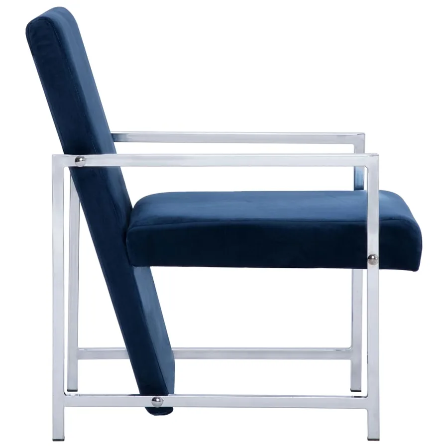Fauteuil avec pieds chromés Bleu Velours - 4
