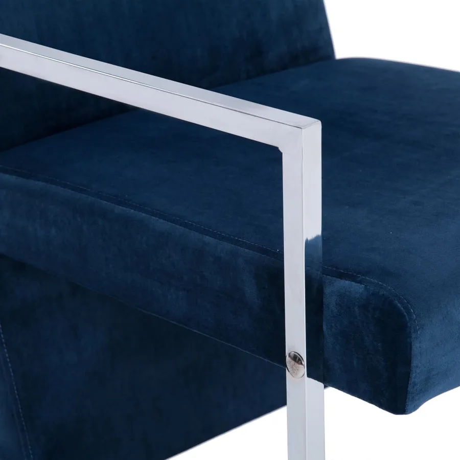 Fauteuil avec pieds chromés Bleu Velours - 6