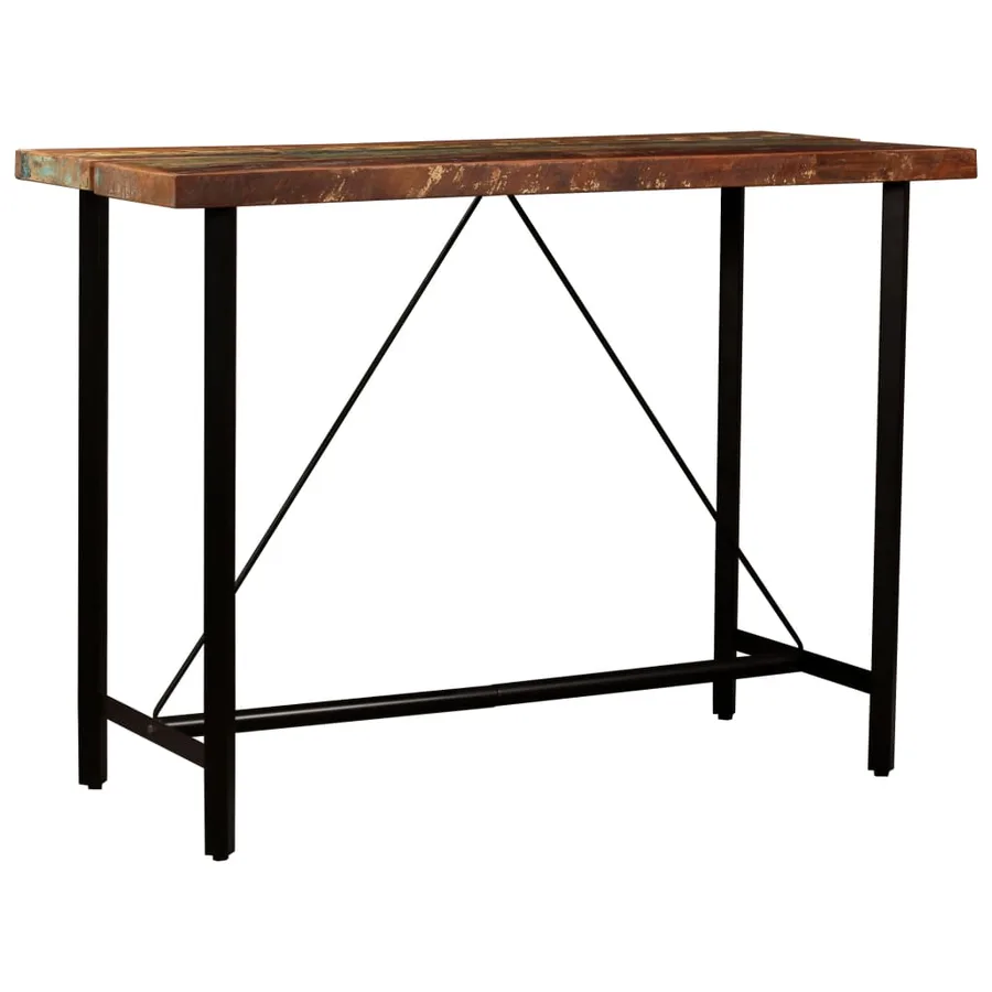 Ensemble de bar 5 pcs Bois de récupération et cuir véritable - 11