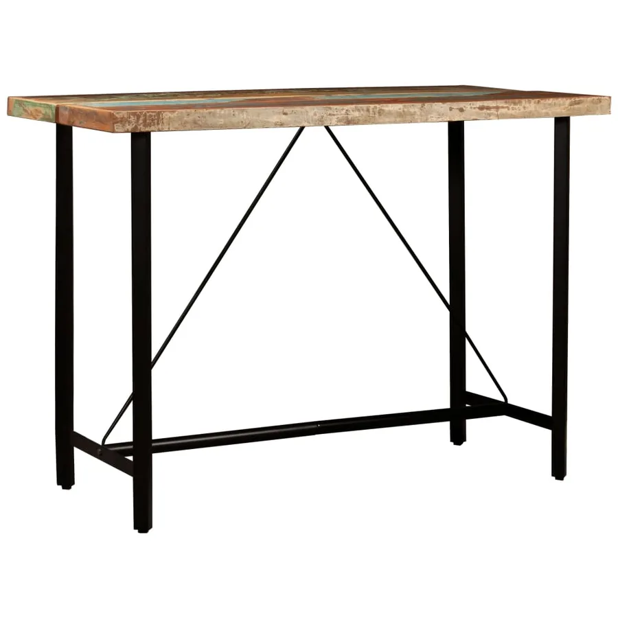 Ensemble de bar 5 pcs Bois de récupération et cuir véritable - 12