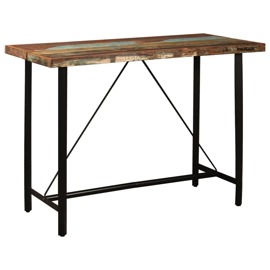 Ensemble de bar 5 pcs Bois de récupération et cuir véritable - 2