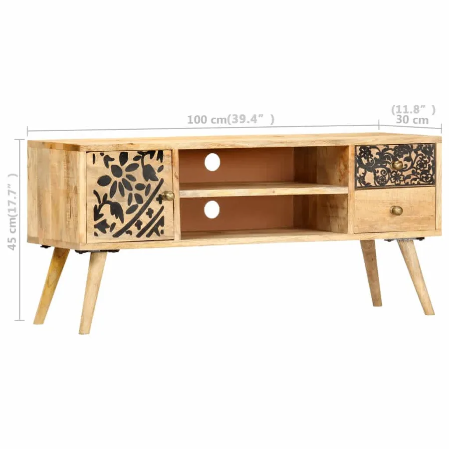 Meuble TV 100x30x45 cm bois massif de manguier - 8