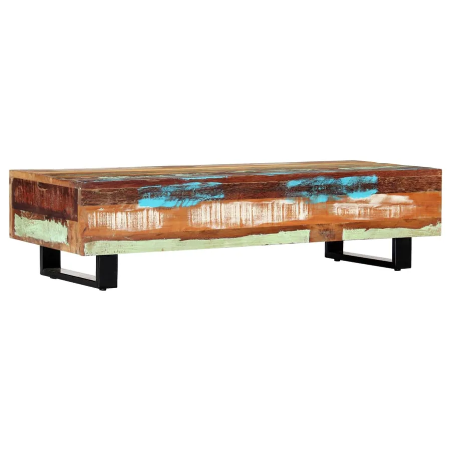 Table basse 120x50x30 cm Bois de récupération solide et acier - 3