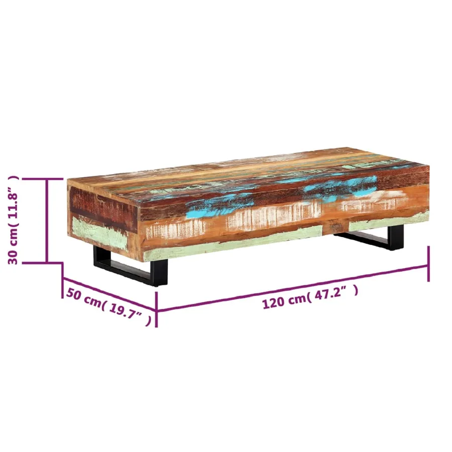 Table basse 120x50x30 cm Bois de récupération solide et acier - 6