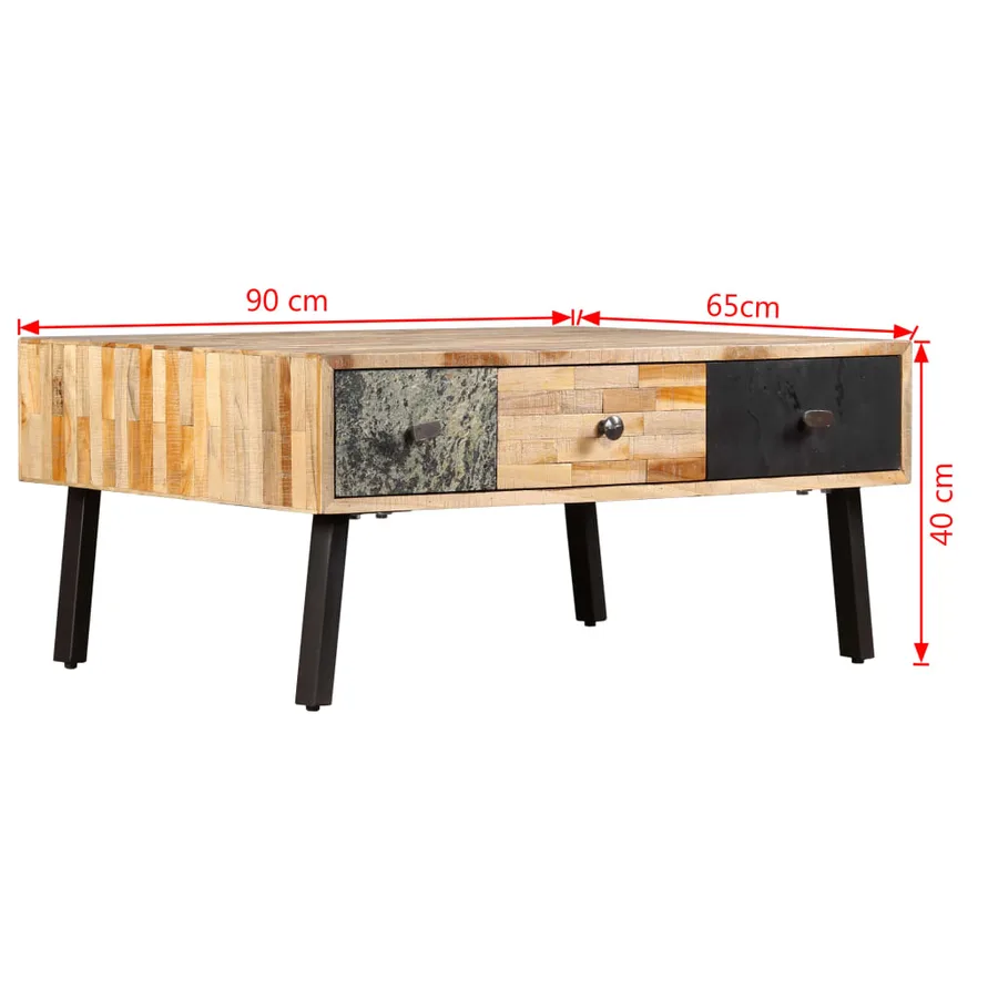 Table basse Teck de récupération massif 90x65x40 cm - 11