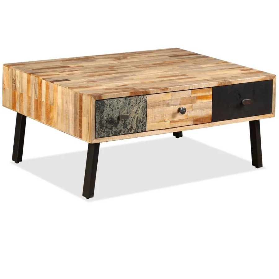 Table basse Teck de récupération massif 90x65x40 cm - 2