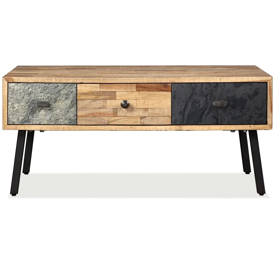 Table basse Teck de récupération massif 90x65x40 cm - 3