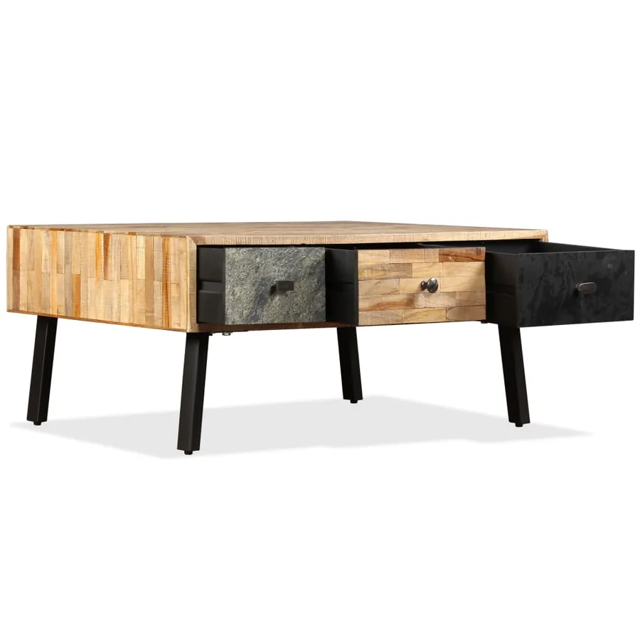 Table basse Teck de récupération massif 90x65x40 cm - 5