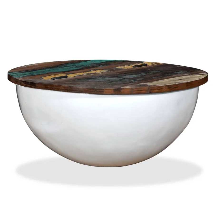 Table basse Bois de récupération massif Blanc Forme de bol - 10