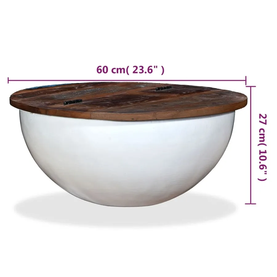 Table basse Bois de récupération massif Blanc Forme de bol - 14
