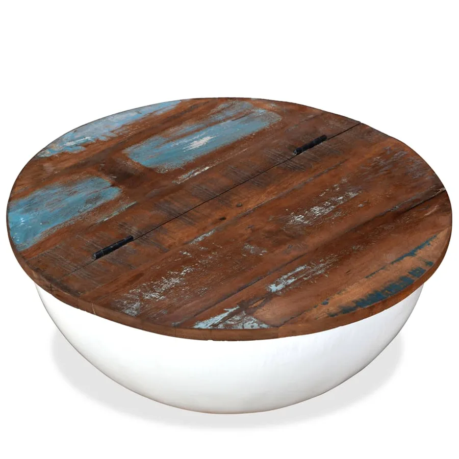 Table basse Bois de récupération massif Blanc Forme de bol - 2