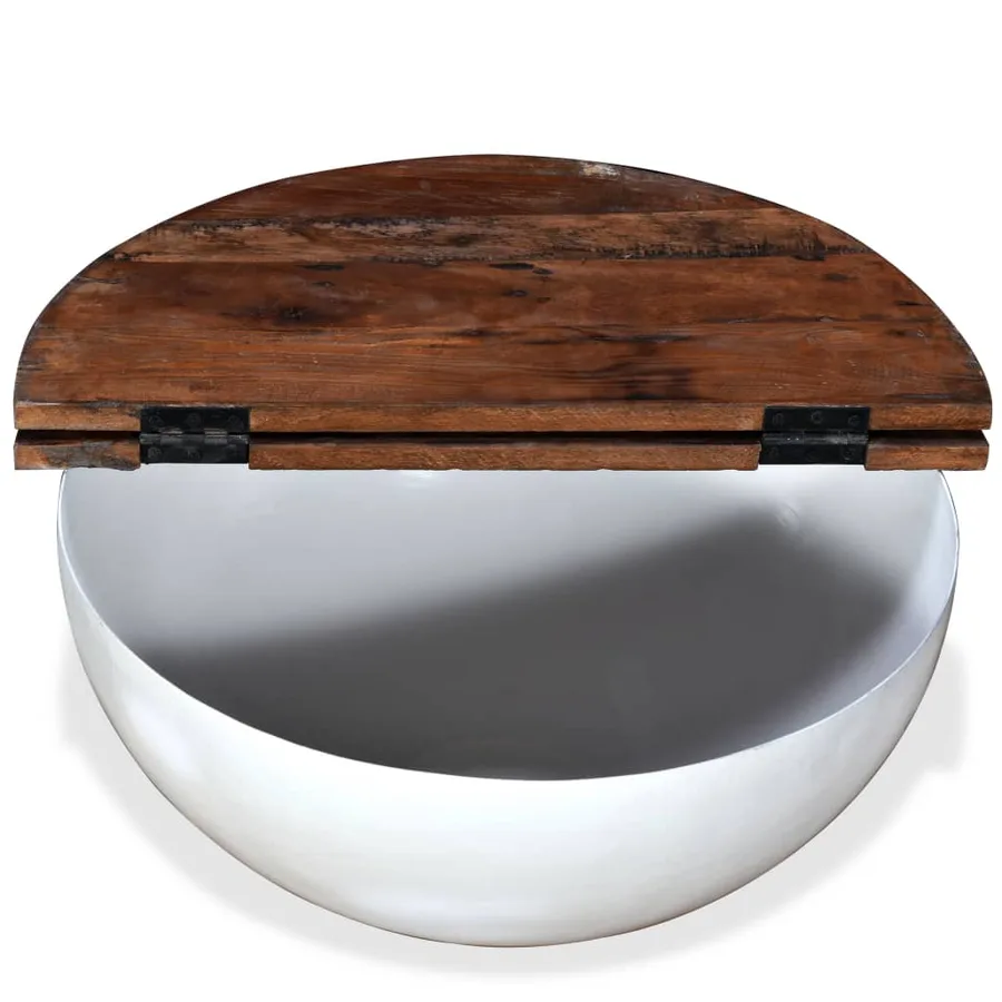 Table basse Bois de récupération massif Blanc Forme de bol - 3