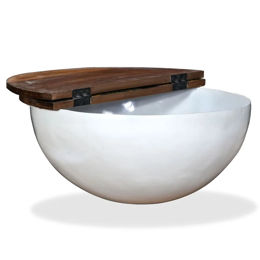 Table basse Bois de récupération massif Blanc Forme de bol - 4