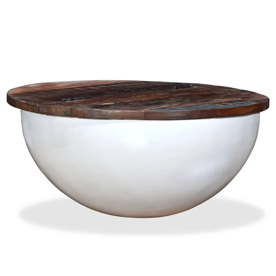 Table basse Bois de récupération massif Blanc Forme de bol - 6