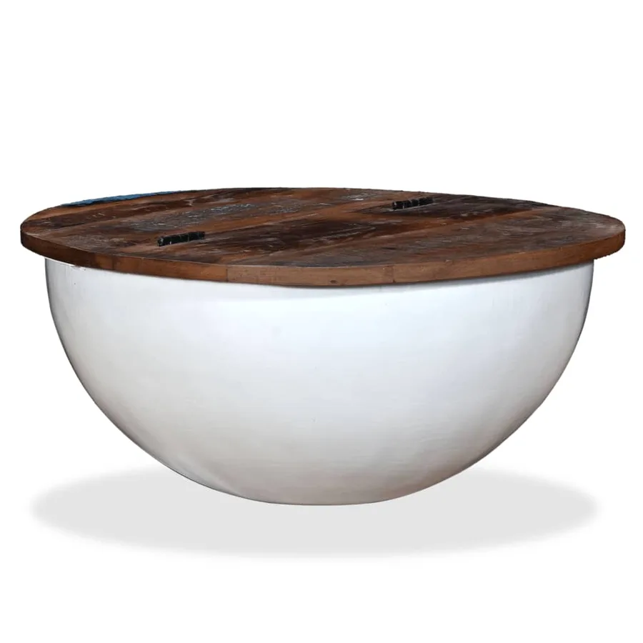 Table basse Bois de récupération massif Blanc Forme de bol - 7