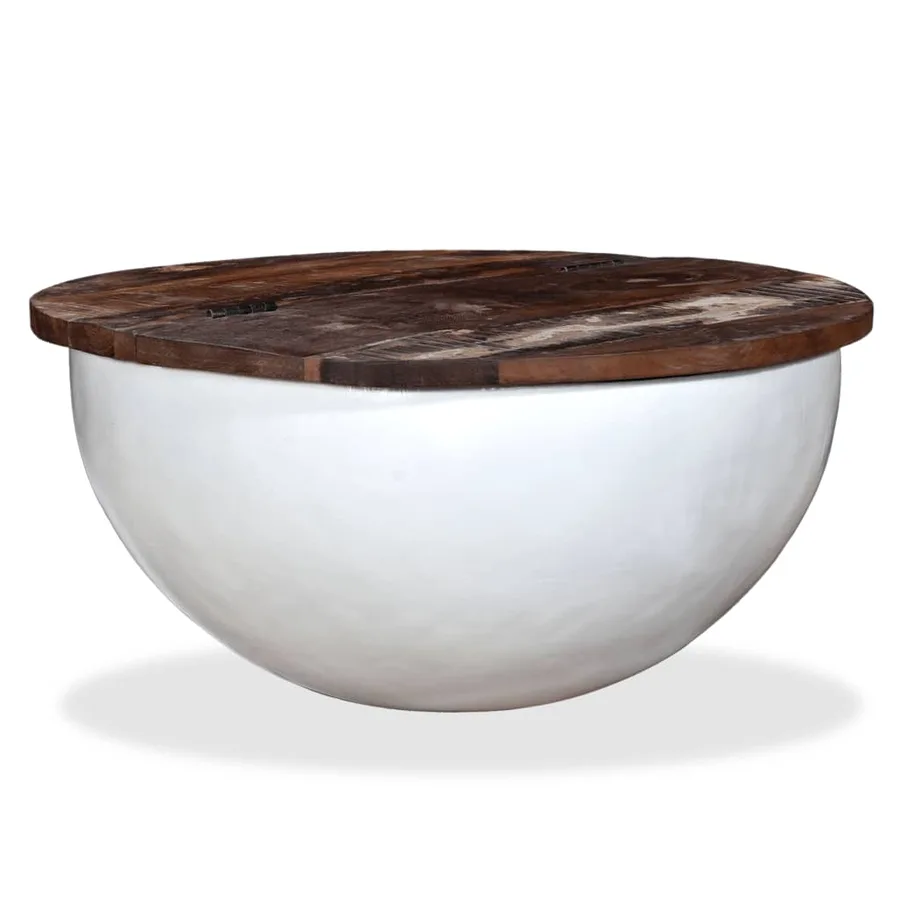 Table basse Bois de récupération massif Blanc Forme de bol - 8
