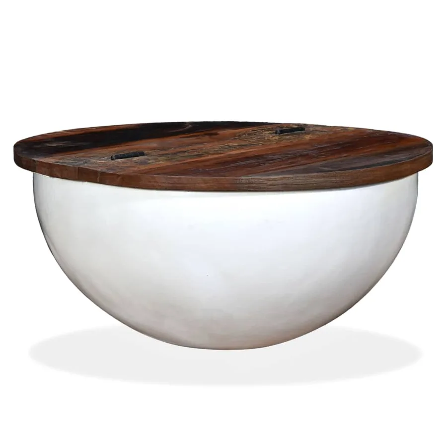 Table basse Bois de récupération massif Blanc Forme de bol - 9