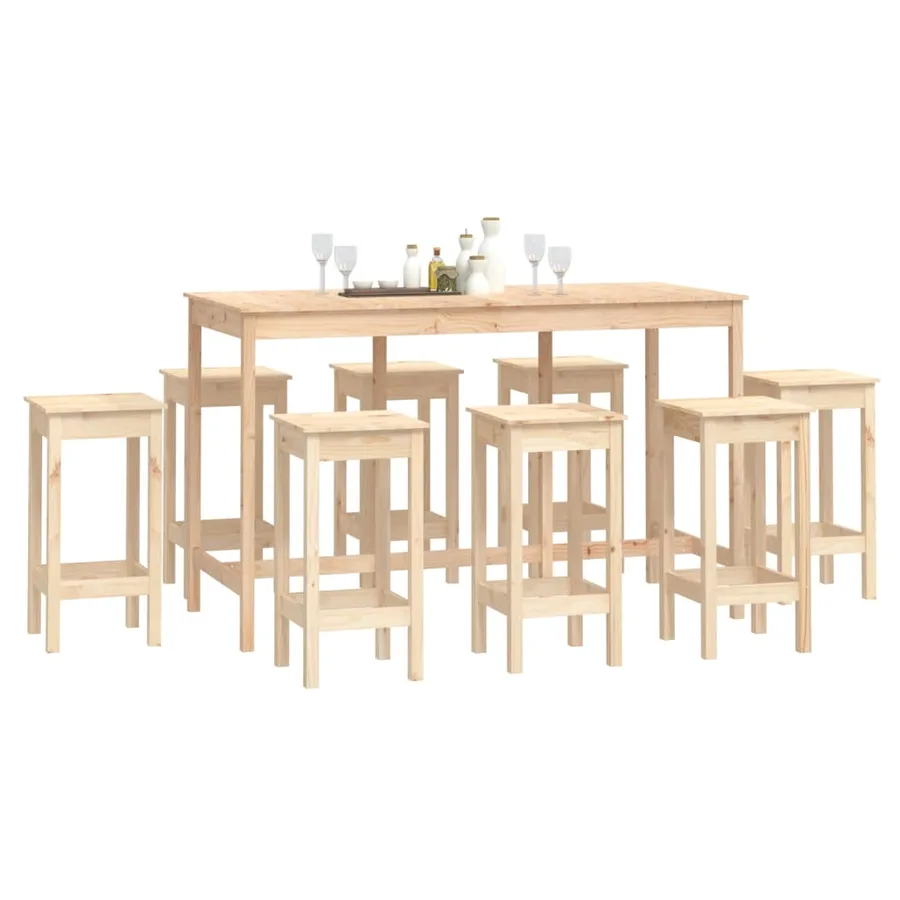 Ensemble de bar 9 pcs Bois de pin massif - 7